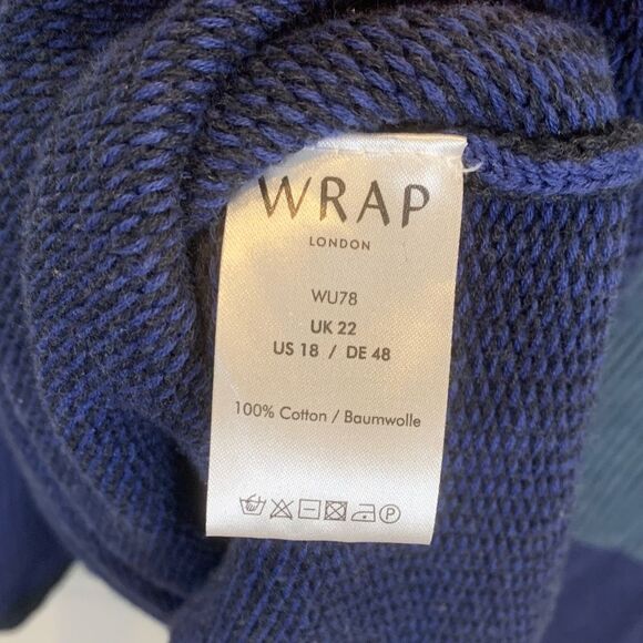 Wrap London 3 tone blue color clock ribbed mockneck sweater size 18 cotton cozy - Picture 8 of 8